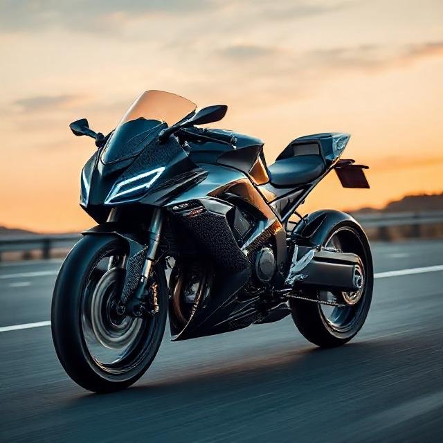 Black electric superbike riding on highway – best bike with powerful motor and long range