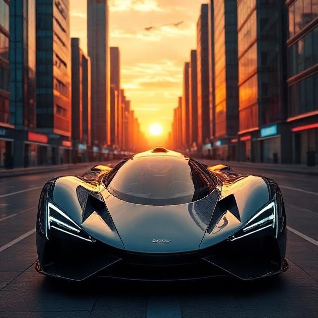 High-speed futuristic race car with aerodynamic design on urban road